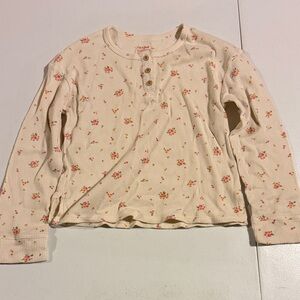 Cat & Jack Cream Ribbed Floral Henley Long Sleeve Top